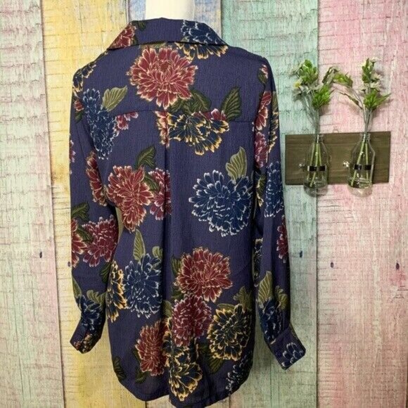 Emelia Wrap Shirt Small Gray Floral Long Sleeve Collared Nordstrom Blouse Top - Picture 5 of 9